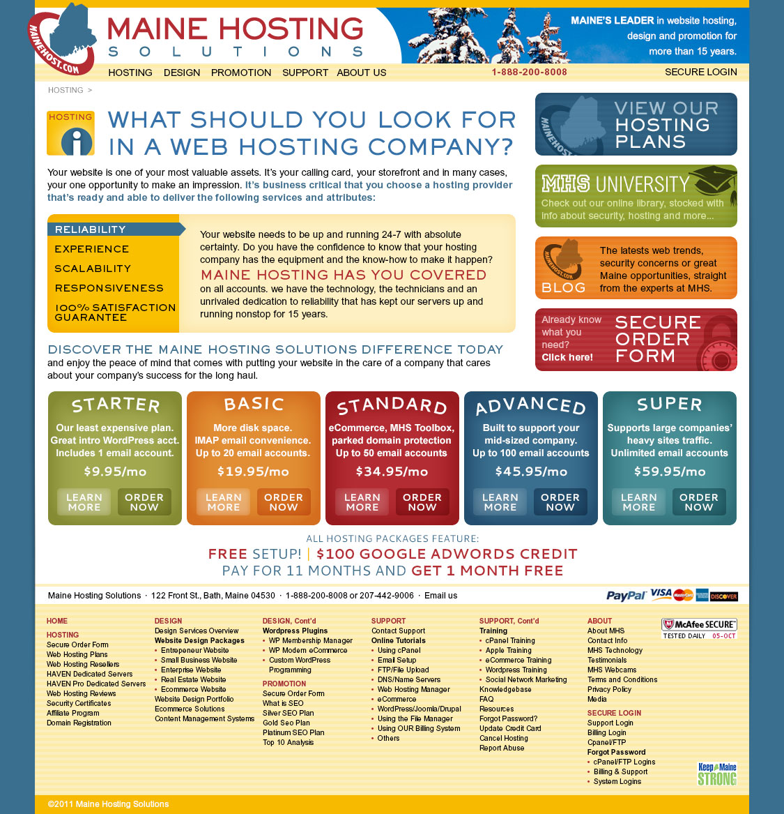MainHost.com hosting landing page