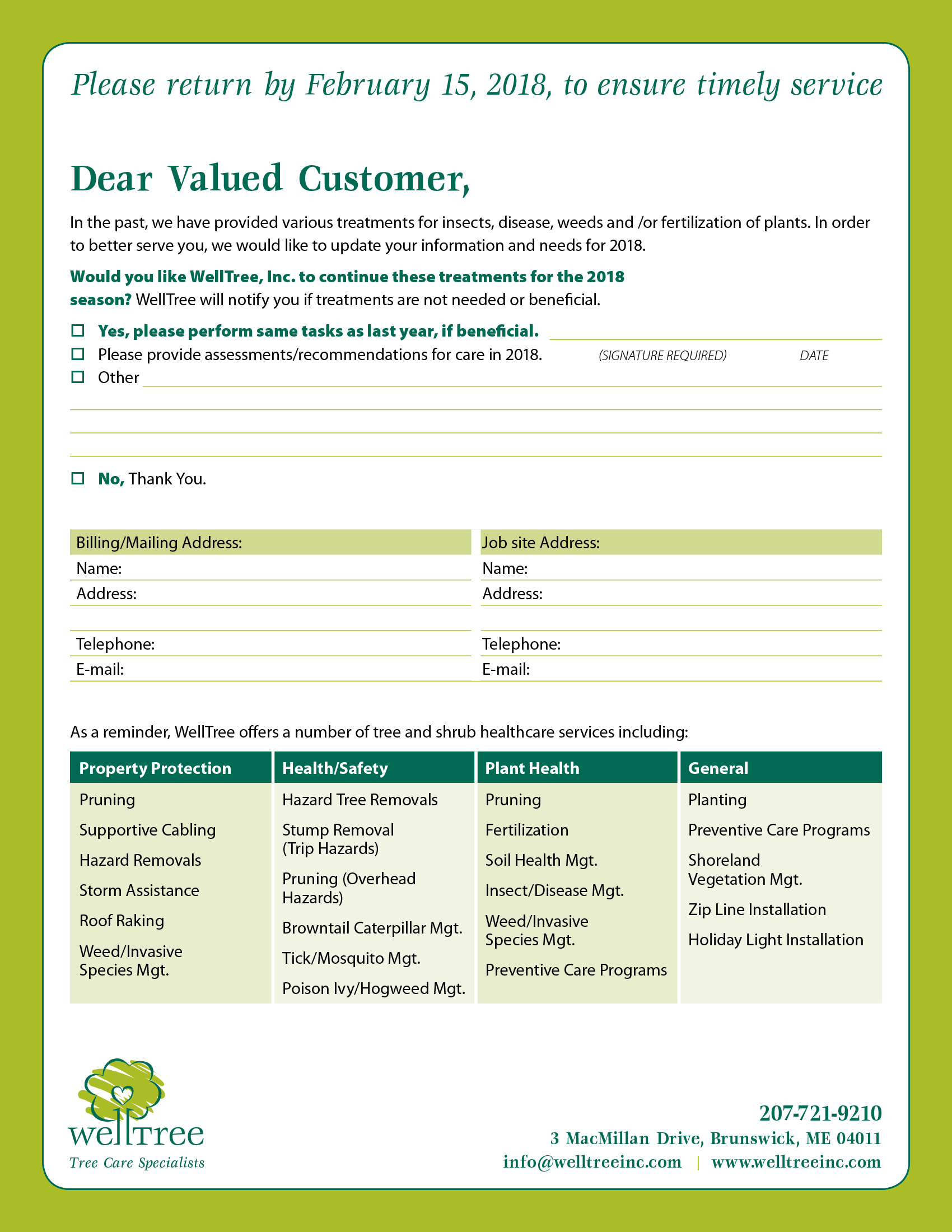 WellTree Service Letter